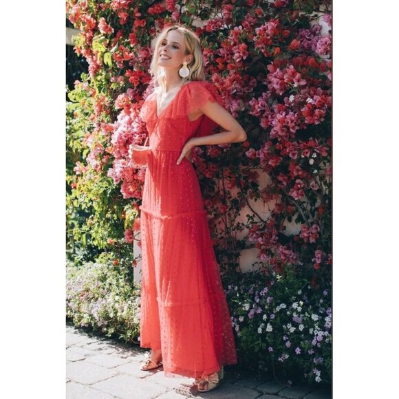 Tuckernuck tulle poppy pink Giselle maxidress gown - Picture 3 of 8